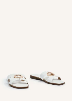 Linzi Vida White Faux Leather Flat Sandal