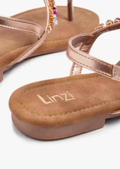 Linzi Viola Rose Gold Flat T Bar Large Diamante Trim Sandal