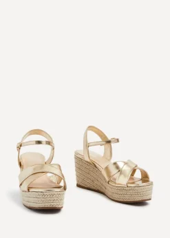 Linzi Vision Gold Faux Leather Crossover Rope Detail Wedge