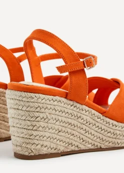 Linzi Vision Orange Faux Suede Crossover Rope Detail Wedge