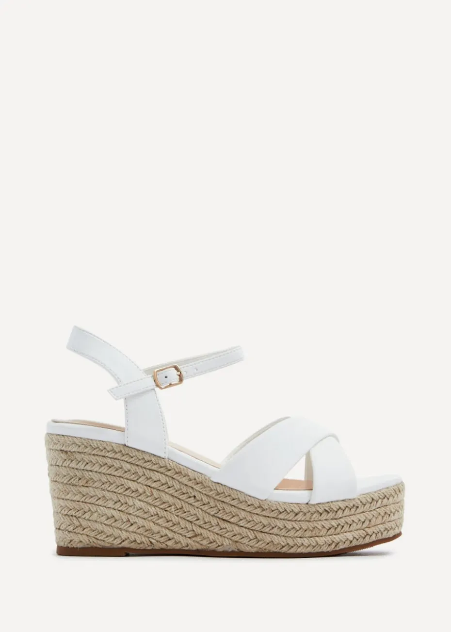 Linzi Vision White Faux Leather Crossover Rope Detail Wedge