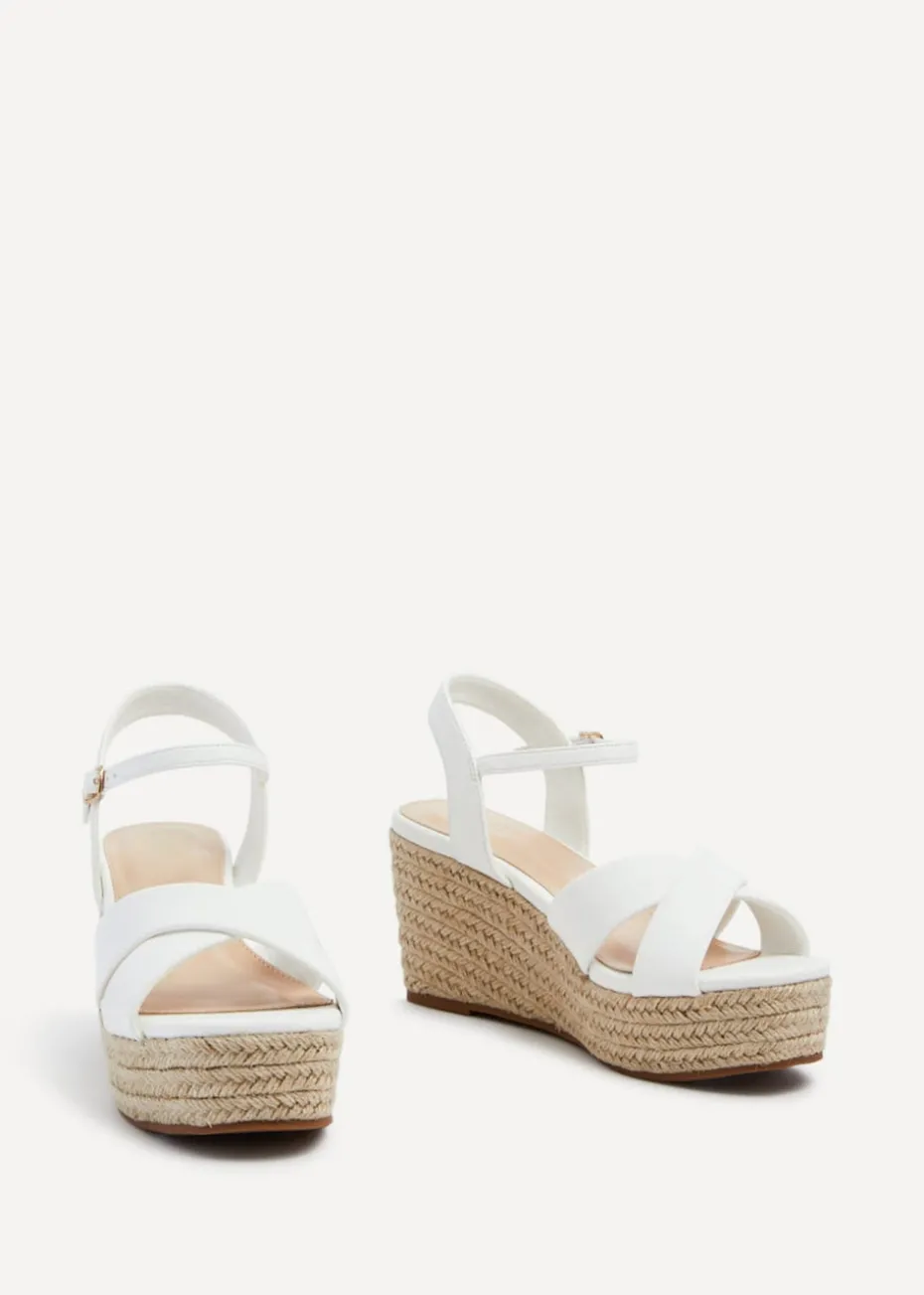 Linzi Vision White Faux Leather Crossover Rope Detail Wedge