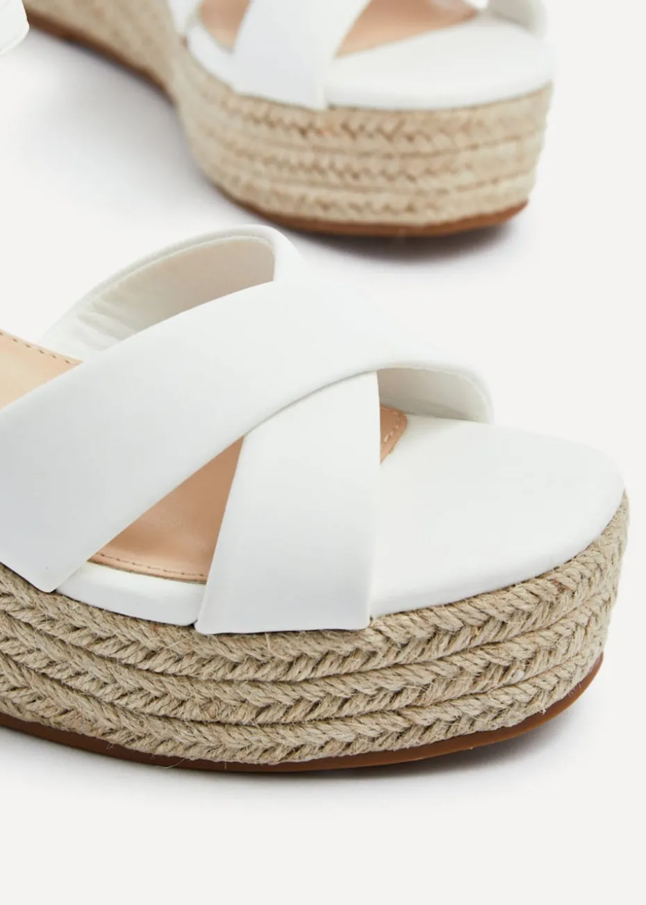 Linzi Vision White Faux Leather Crossover Rope Detail Wedge