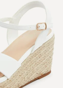 Linzi Vision White Faux Leather Crossover Rope Detail Wedge