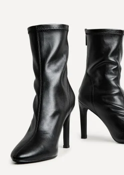 Linzi West Black Faux Leather Pointed Stretch Heeled Ankle Boot