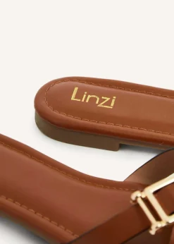 Linzi Yasmin Tan Faux Leather Crossover Slider Sandal