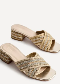 Linzi Zadie Gold Raffia Embellished Block Heel Mule Sandal