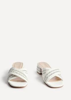 Linzi Zadie White Raffia Embellished Block Heel Mule Sandal