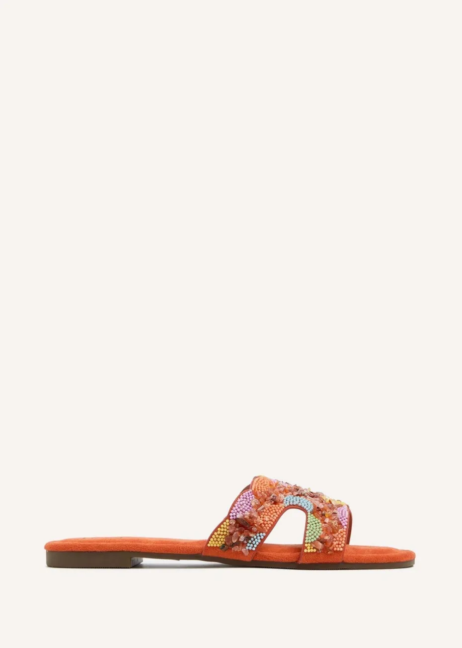 Linzi Zahara Orange Faux Suede Embellished Slider Sandal