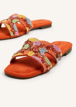 Linzi Zahara Orange Faux Suede Embellished Slider Sandal