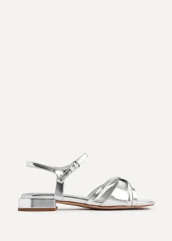 Linzi Zenna Silver Faux Leather Strappy Low Block Heeled Sandals