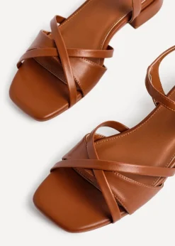 Linzi Zenna Tan Faux Leather Strappy Low Block Heeled Sandal