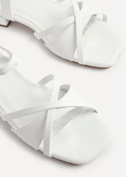 Linzi Zenna White Faux Leather Strappy Low Block Heeled Sandals