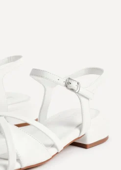 Linzi Zenna White Faux Leather Strappy Low Block Heeled Sandals