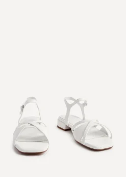 Linzi Zenna White Faux Leather Strappy Low Block Heeled Sandals