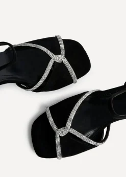 Linzi Zoey Black Faux Suede Diamante Block Heel