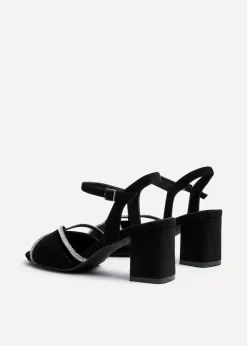 Linzi Zoey Black Faux Suede Diamante Block Heel
