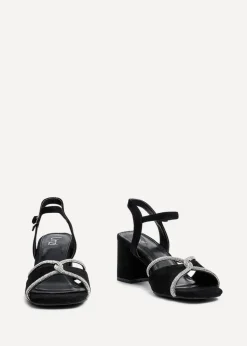 Linzi Zoey Black Faux Suede Diamante Block Heel