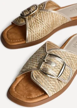 Linzi Zuma Gold Woven Flat Slider Sandal