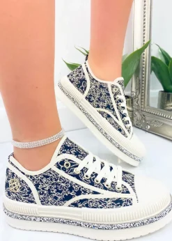 Love Lemonade Black Crystal Trim Printed Platform Trainer