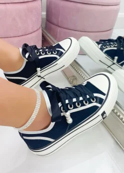 Love Lemonade Black Crystal Lover Lace Up Platform Trainers