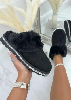 Love Lemonade Black Sparkly Deluxe Snugg Slippers