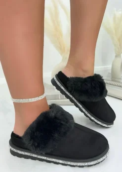 Love Lemonade Black Sparkly Deluxe Snugg Slippers