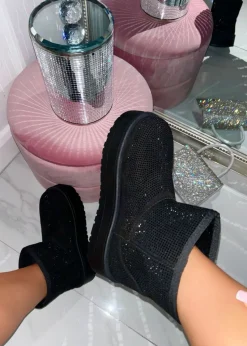 Love Lemonade Black Sparkly Rhinestone Snugg Mini Boots