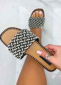 Love Lemonade Black Sparkly Deluxe Dainty Pearl Sliders