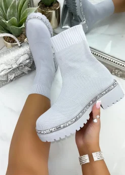 Love Lemonade Grey Sparkly Stretch Chunky Sock Boots