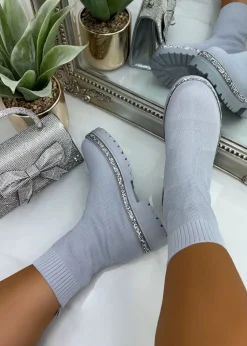 Love Lemonade Grey Sparkly Stretch Chunky Sock Boots