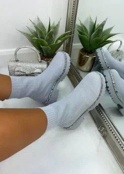 Love Lemonade Grey Sparkly Stretch Chunky Sock Boots