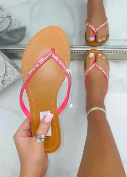 Love Lemonade Hot Pink Crystal Sparkle Flip Flops
