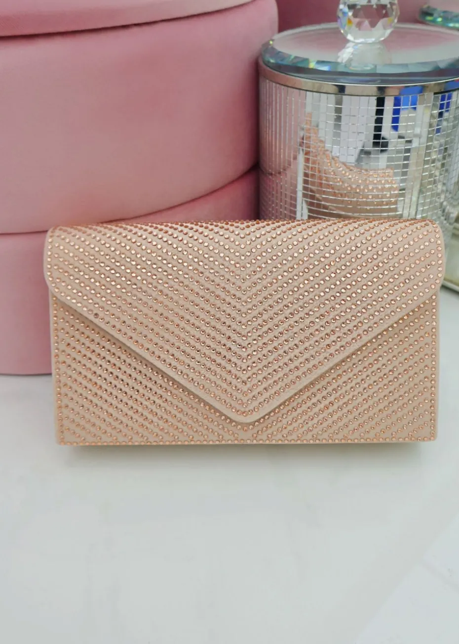 Love Lemonade Nude Crystal Glam Envelope Clutch Bag