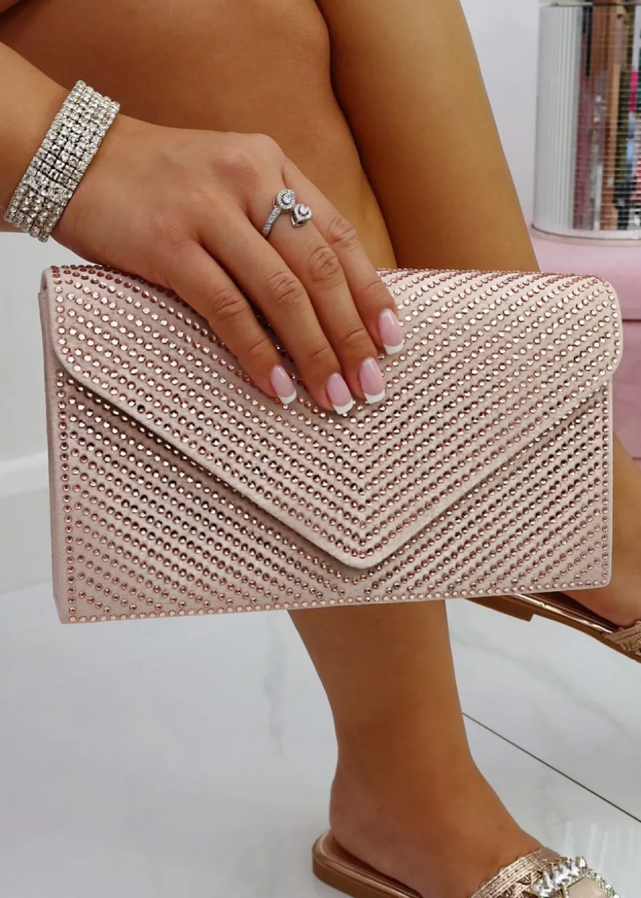 Love Lemonade Nude Crystal Glam Envelope Clutch Bag