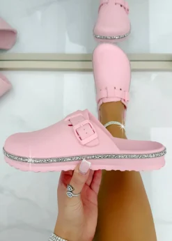 Love Lemonade Pink Crystal Trim Luxe Lightweight Clogs