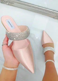 Love Lemonade Pink Crystal Strap Pointed Toe Sliders