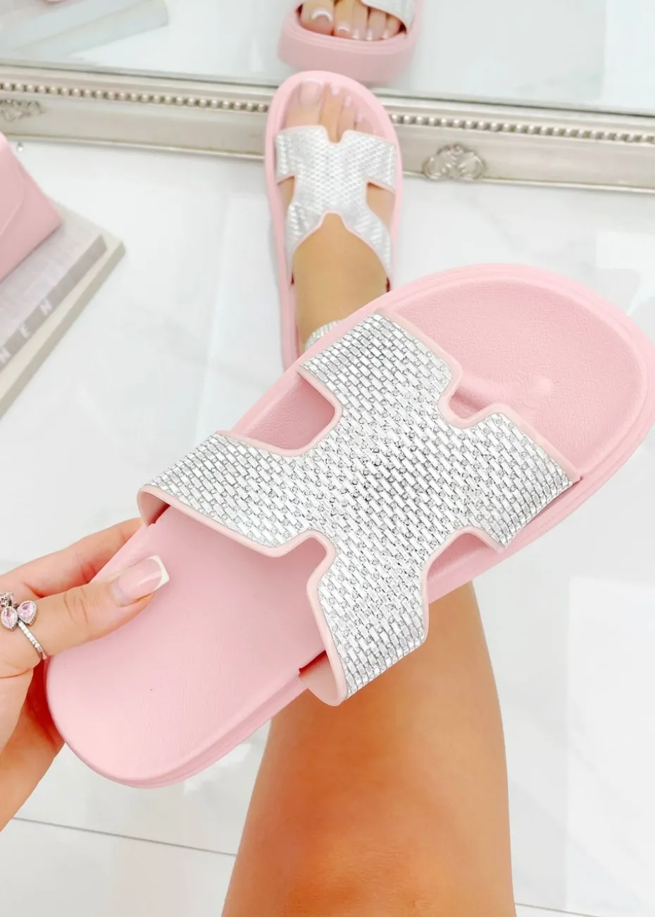 Love Lemonade Pink Crystal Embellished Horizon Sliders