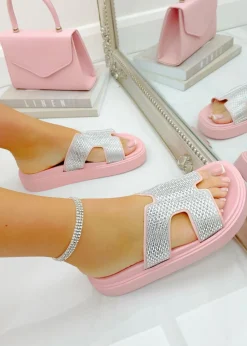 Love Lemonade Pink Crystal Embellished Horizon Sliders