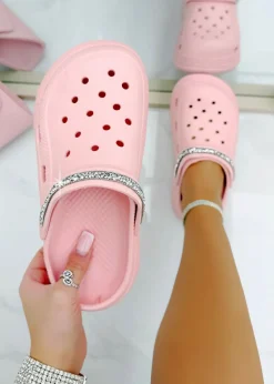 Love Lemonade Pink Crystal Strap Platform Crox Clogs