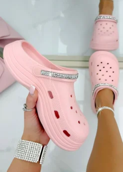 Love Lemonade Pink Crystal Strap Platform Crox Clogs