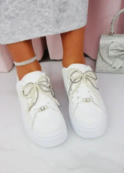 Love Lemonade Silver Sparkly Pearl Bow Chunky Trainers