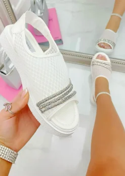 Love Lemonade White Crystal Bling Mesh Comfort Sandals
