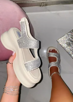 Love Lemonade White Crystal Glimmer Chunky Sandals