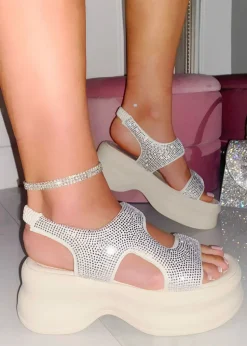 Love Lemonade White Crystal Glimmer Chunky Sandals