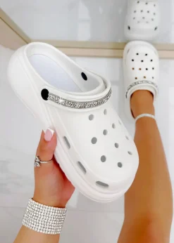 Love Lemonade White Crystal Strap Platform Crox Clogs
