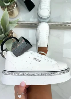 Love Lemonade White Sparkly Wedge Trim Trainers