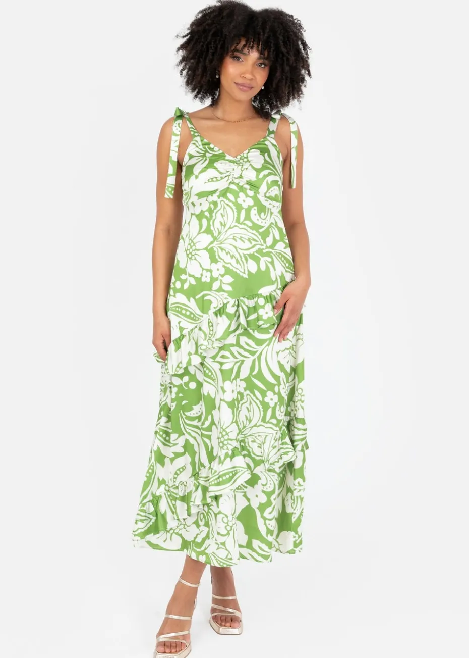 Lovedrobe Floral Tie Shoulder & Ruffle Detail Midaxi Dress