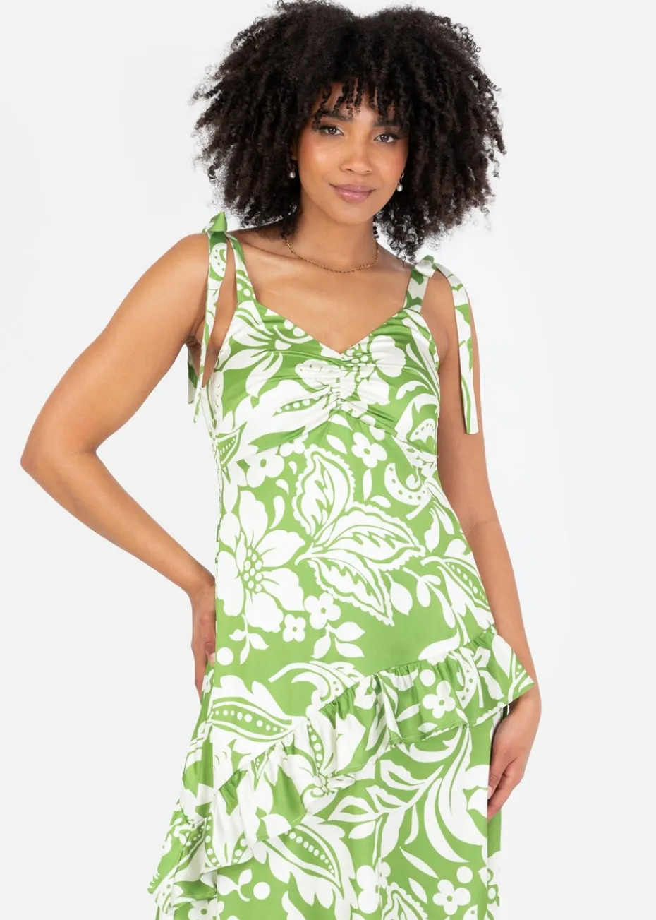 Lovedrobe Floral Tie Shoulder & Ruffle Detail Midaxi Dress