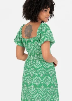Lovedrobe Green Broderie Tie Neck Midaxi Dress